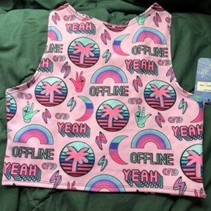 Pink Offline Yeah Moon Palm Tree Racer back Crop Top NWT